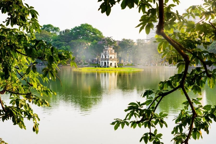 Turtle Tower in Hanoi Hoan Kiem lake in Vietnam